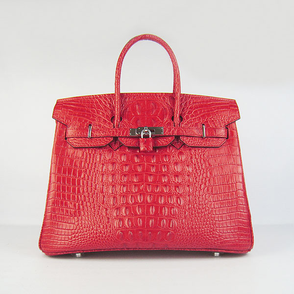 High Quality Fake Hermes Birkin 35CM Crocodile Head Veins Leather Bag Red 6089 - Click Image to Close